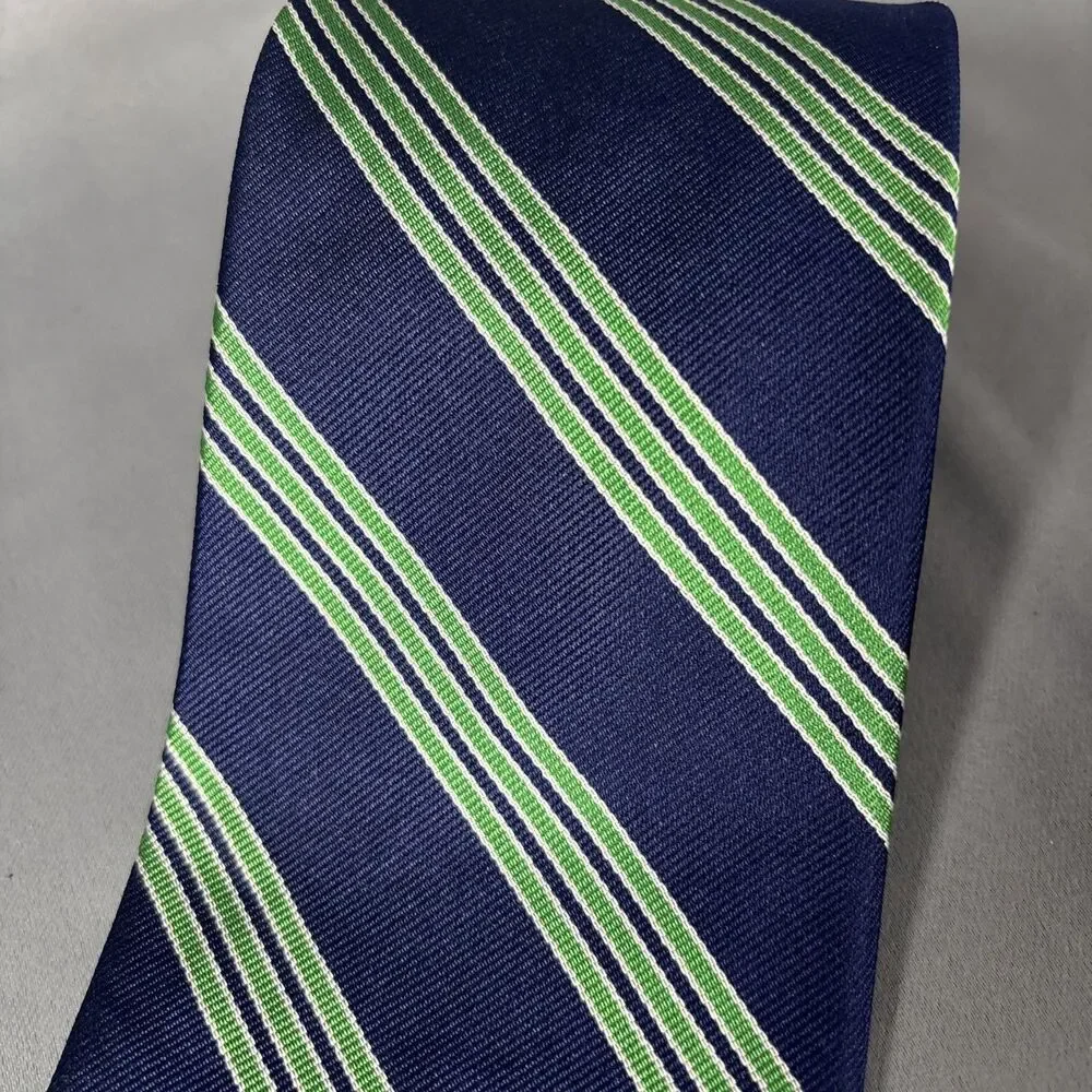 Brooks Brothers Makers Tie Silk Navy‎ Blue Green Stripes L:58
